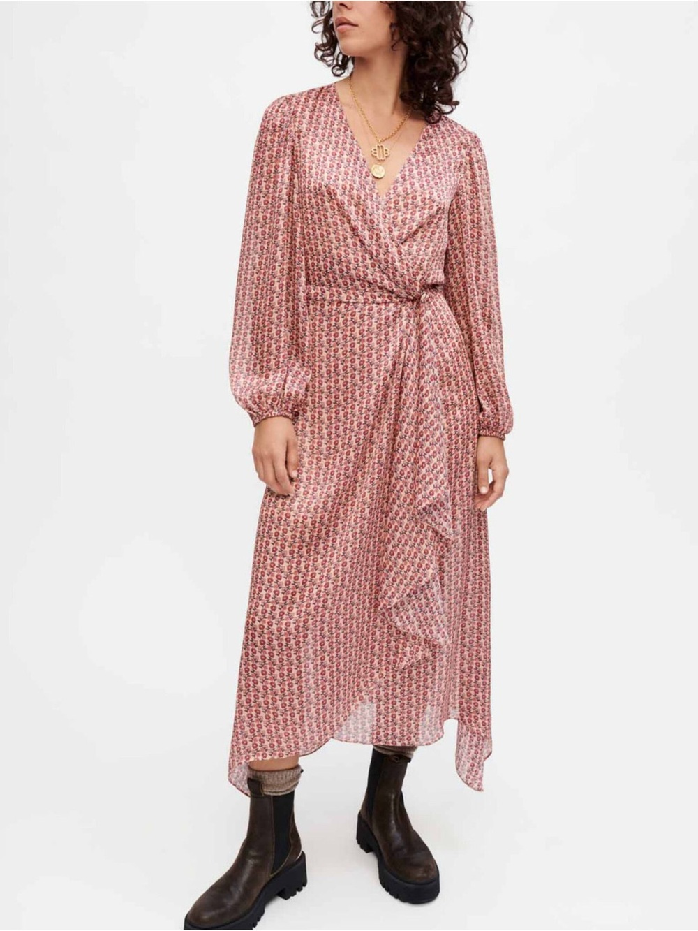 Maje Printed satin draped dress